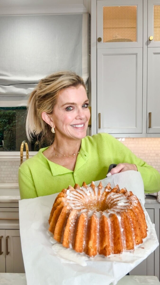 Jamie Tarence of Family Savvy holding her Coconut Lime Bundt Cake