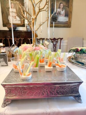 Baby Shower hors d'oeuvres on a silver tray