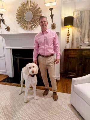 Zane Tarence of Family Savvy wearing a pink UNTUCKit shirt as part of the 2025 Father's Day Gift Guide