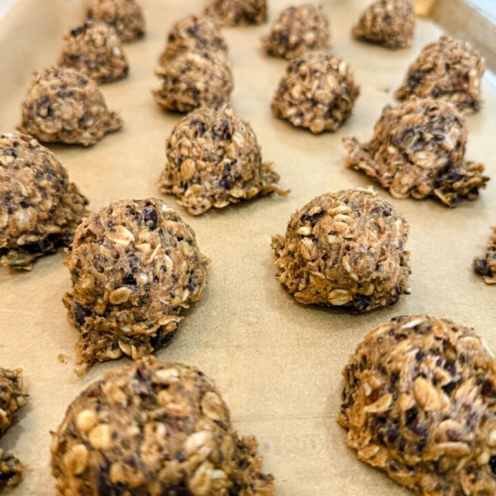 Close-up of lactation balls on a baking sheet