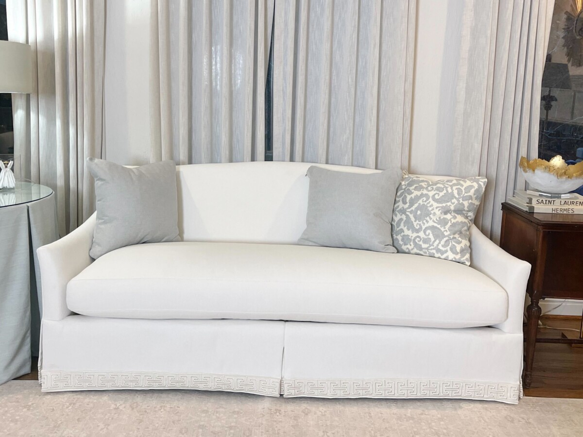 Jamie's custom sofa from Birmingham Wholesale Furniture in her living room