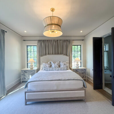Photo of master bedroom at Jamie Tarence's new lake home